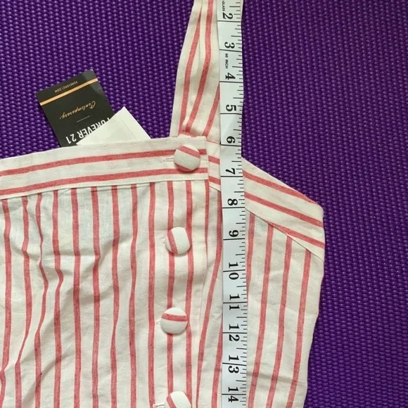 NEW Forever 21 F21 Women linen stripe crop top L & matching button down - Picture 7 of 16